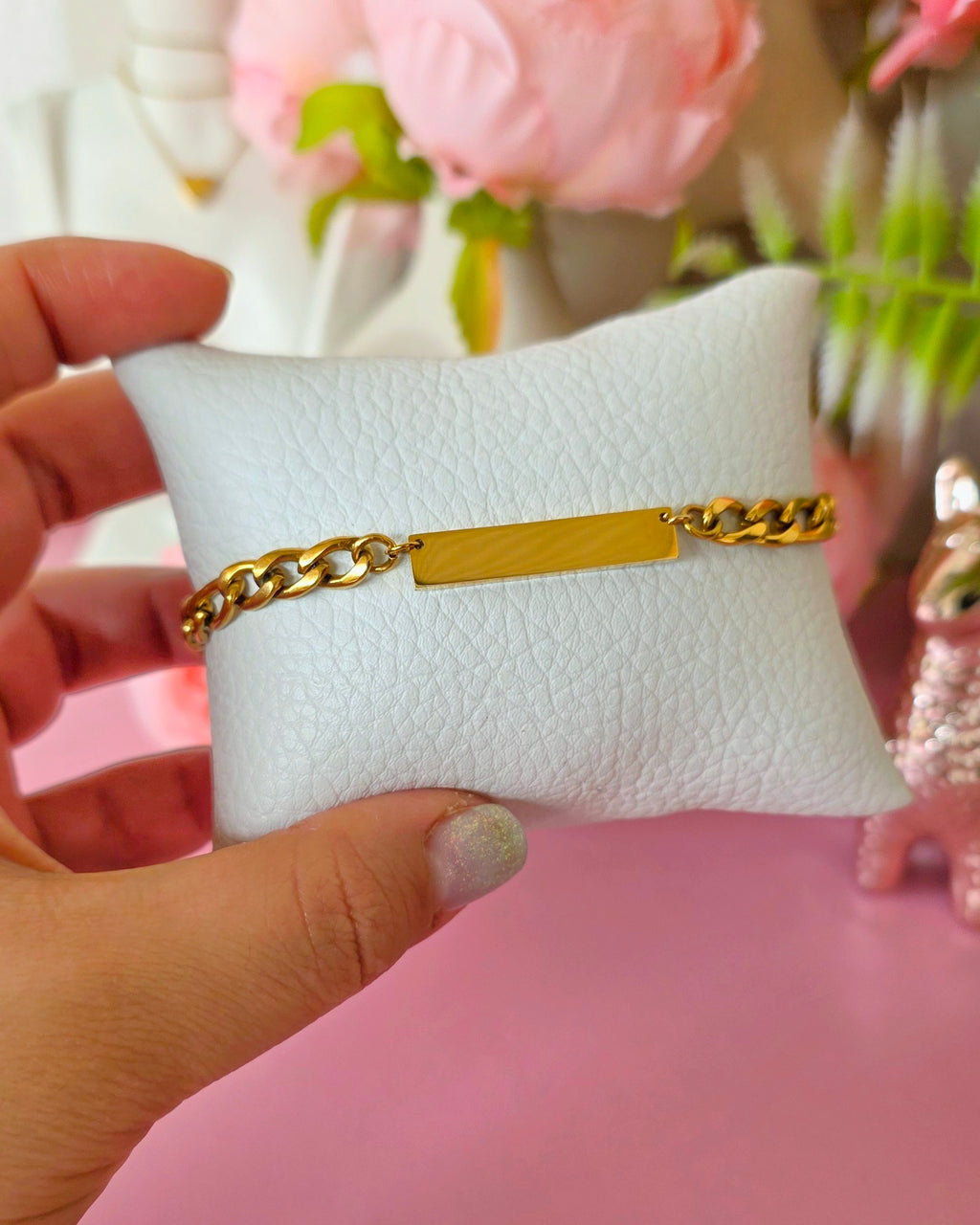 Pulsera de eslabones con barra plana