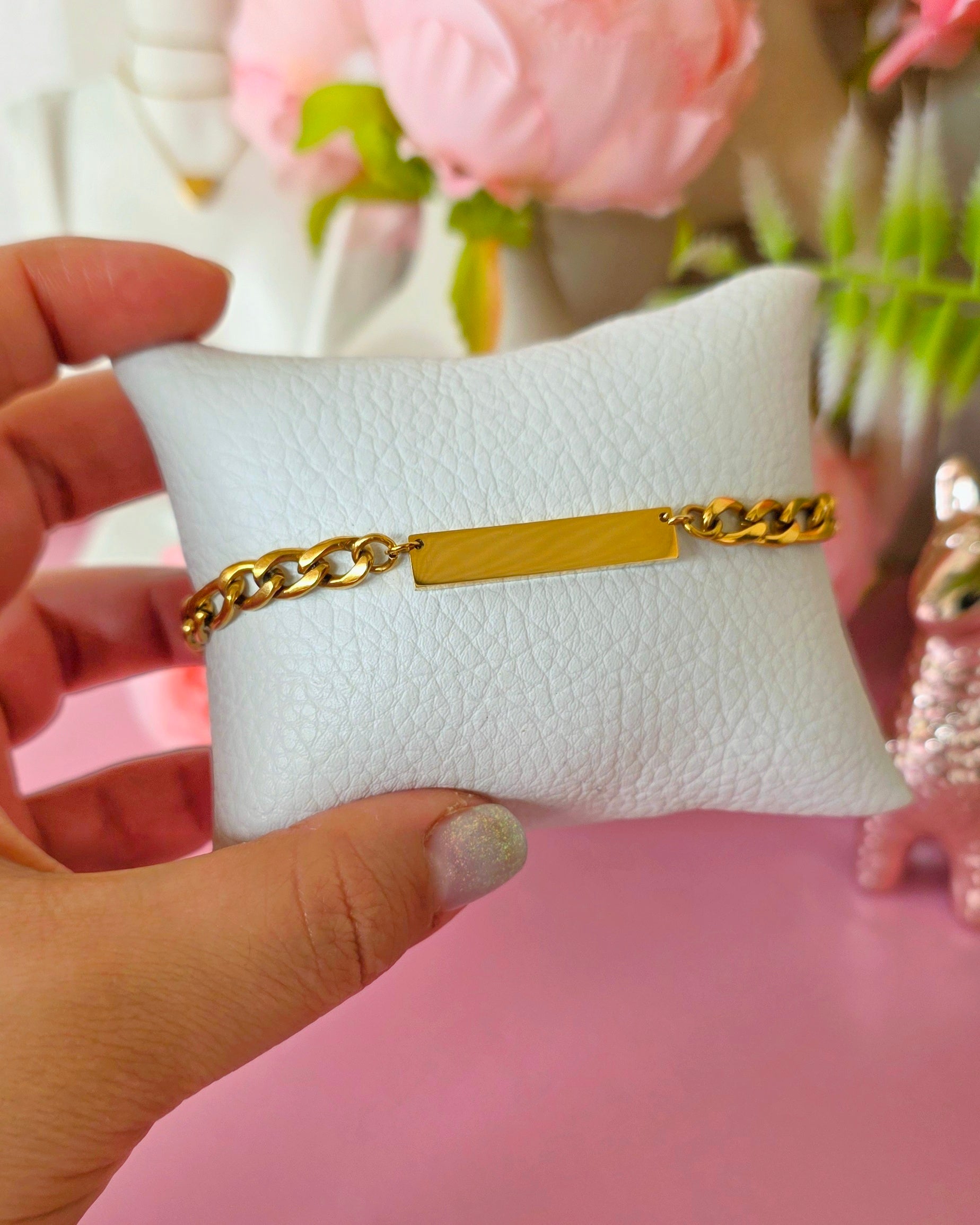 Pulsera de eslabones con barra plana