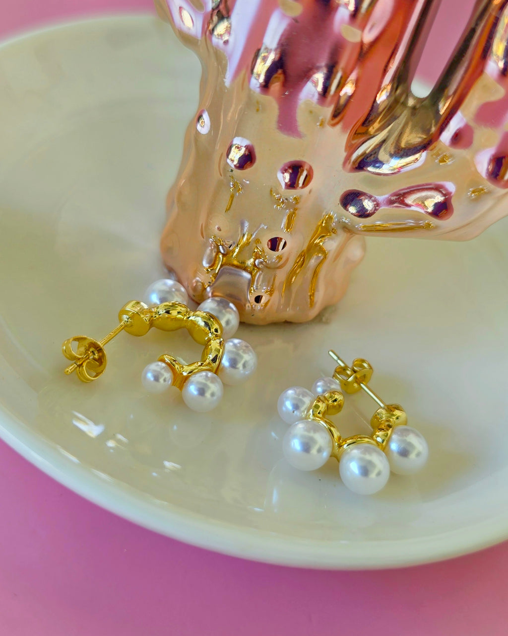 Aretes tipo C de perlas imitación