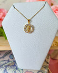 Collar virgen de Guadalupe en marco redondo de zirconias maxi irregular