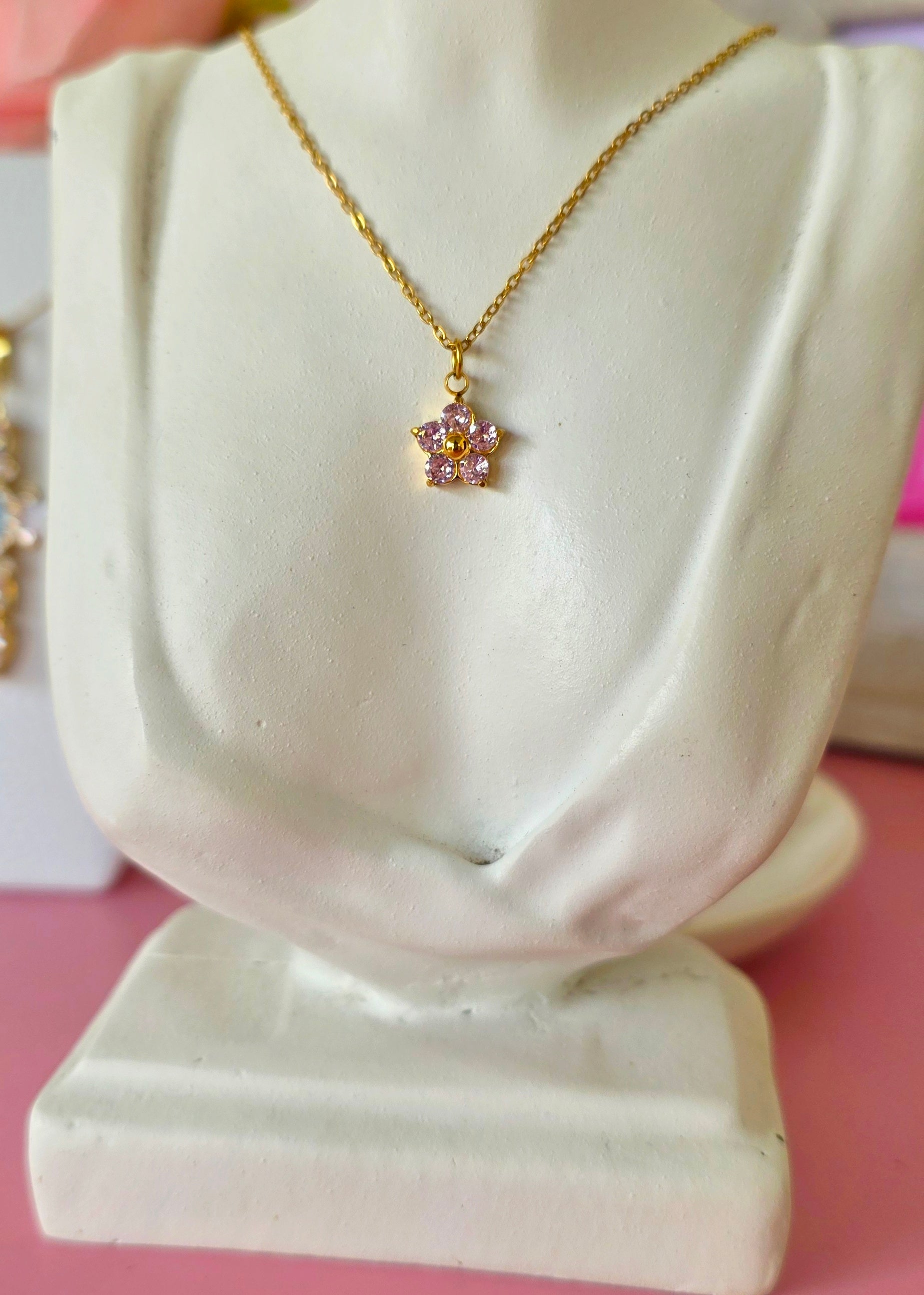 Collar de margarita rosa mini
