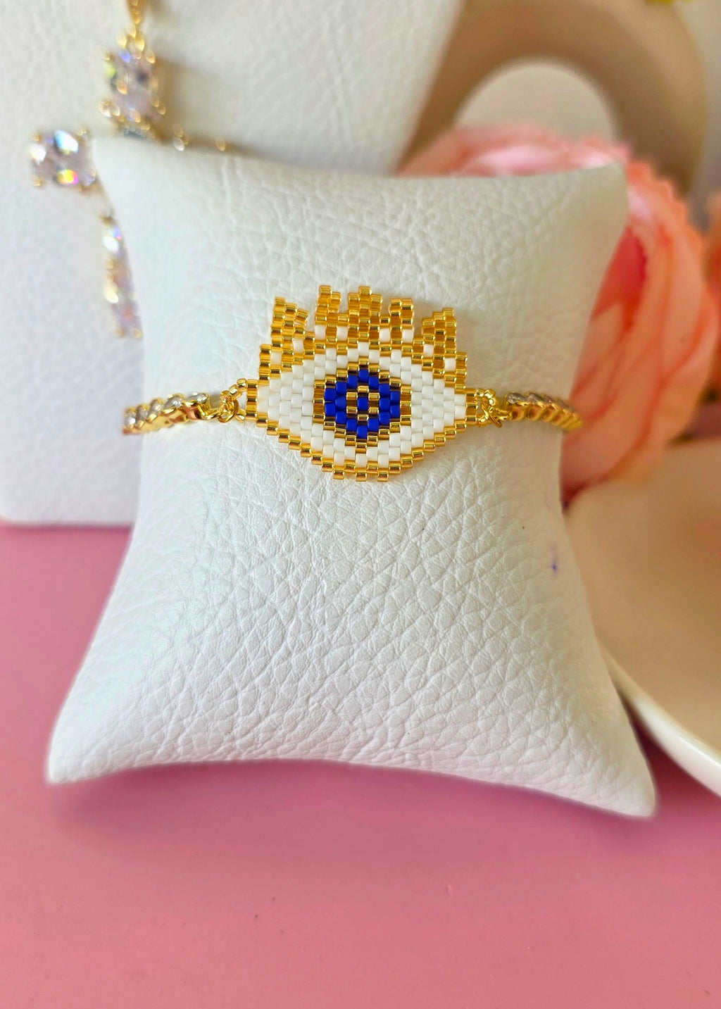 Pulsera ojo de fátima y mecate brillante
