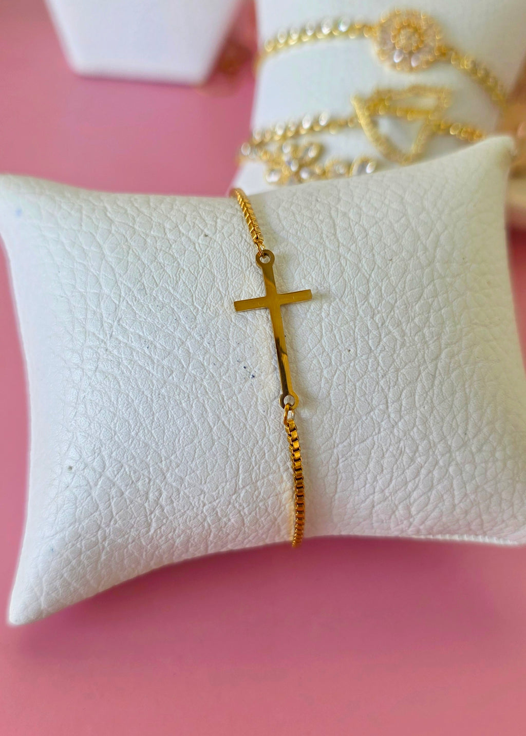 Pulsera de cruz horizontal acero lisa