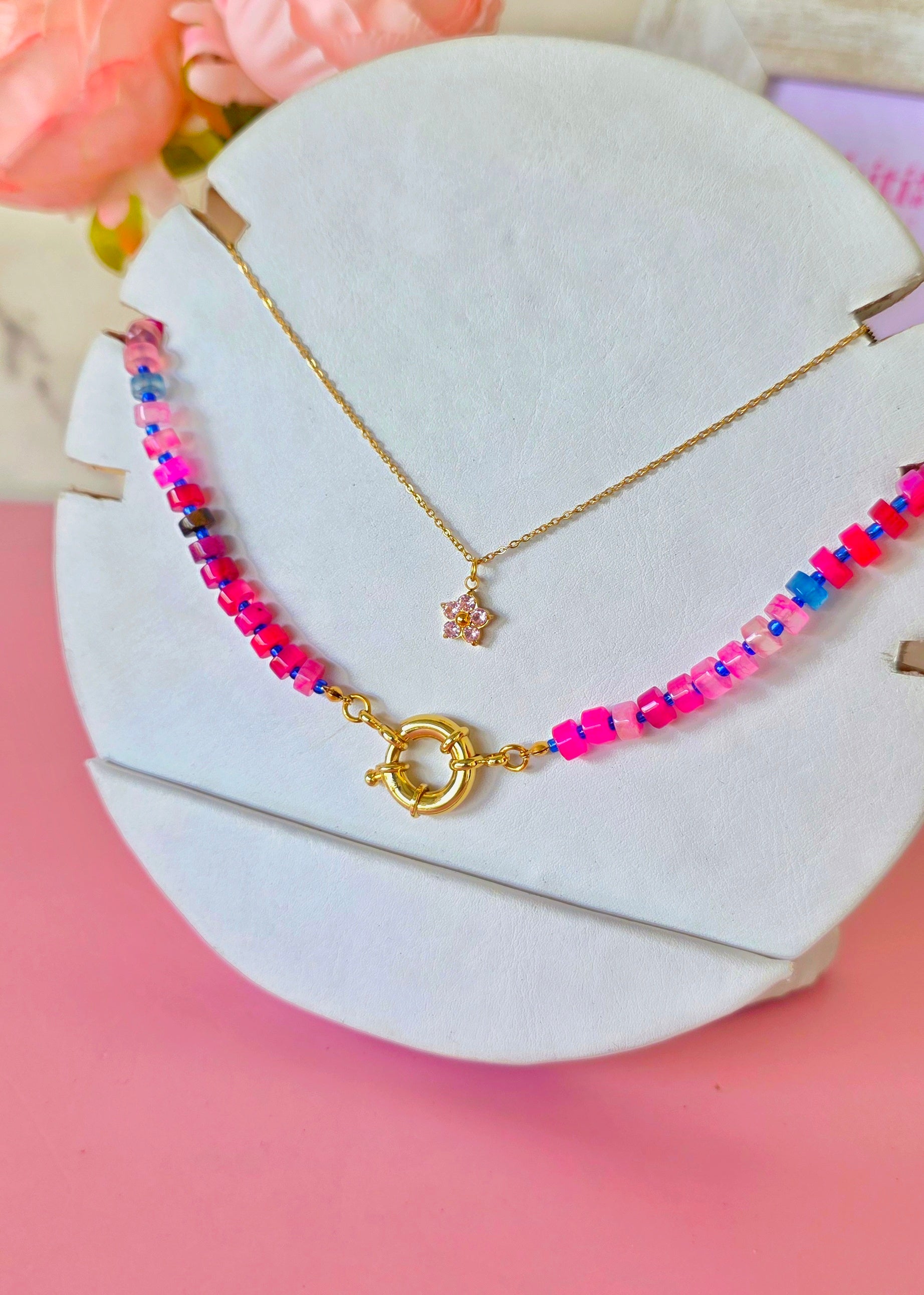 Collar de margarita rosa mini
