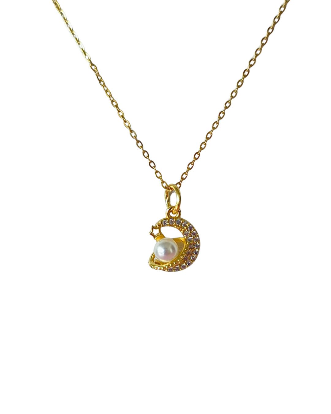 collar luna con mini perla saturno.