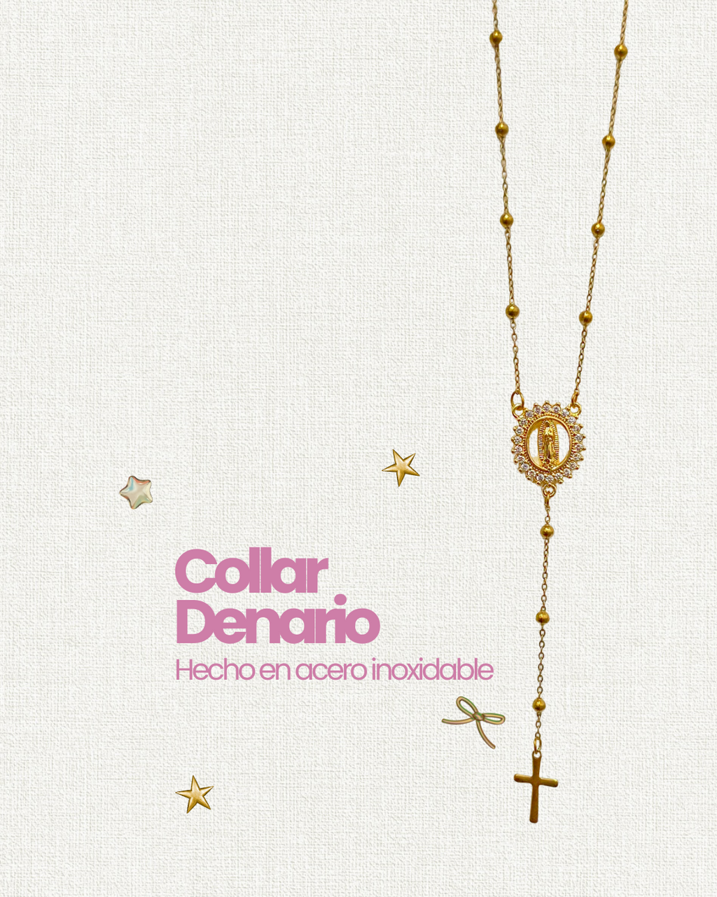 Collar denario de balines de acero y centro guadalupe