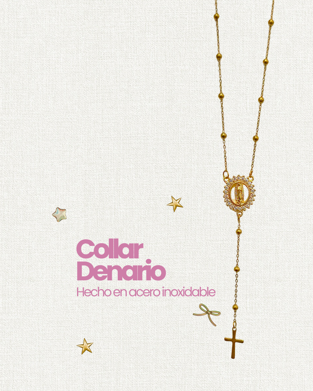 Collar denario de balines de acero y centro guadalupe