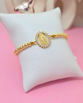 Pulsera de balines con hilo de virgen de Guadalupe ovalada