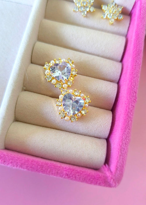 Aretes corazón con centro de cristal maxi y marco de mosaico