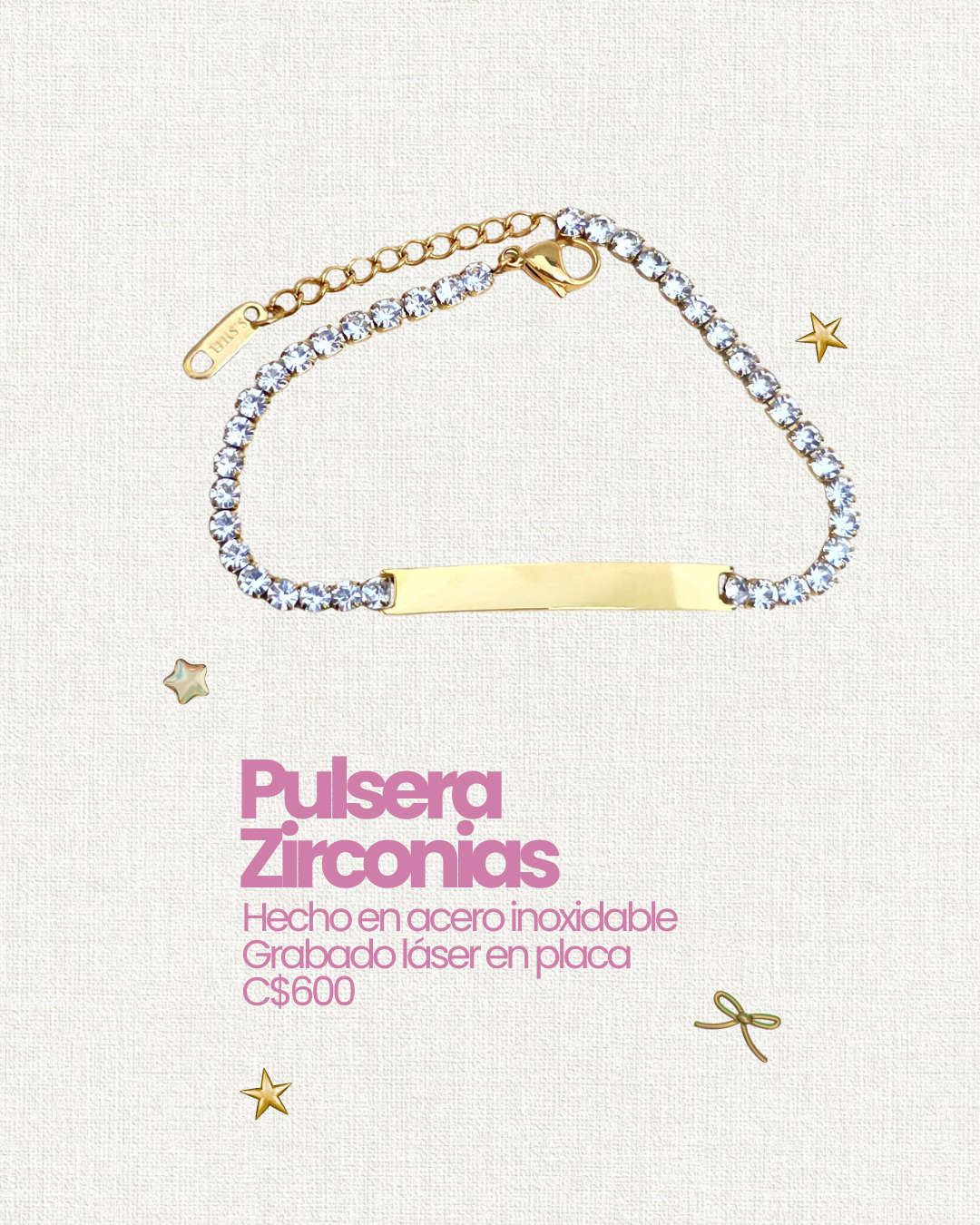 Pulsera para nombre con agarre de zirconias