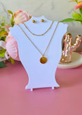 COLLAR DOBLE DE TRAMA SATELITE ARRIBA Y MONEDA ABAJO