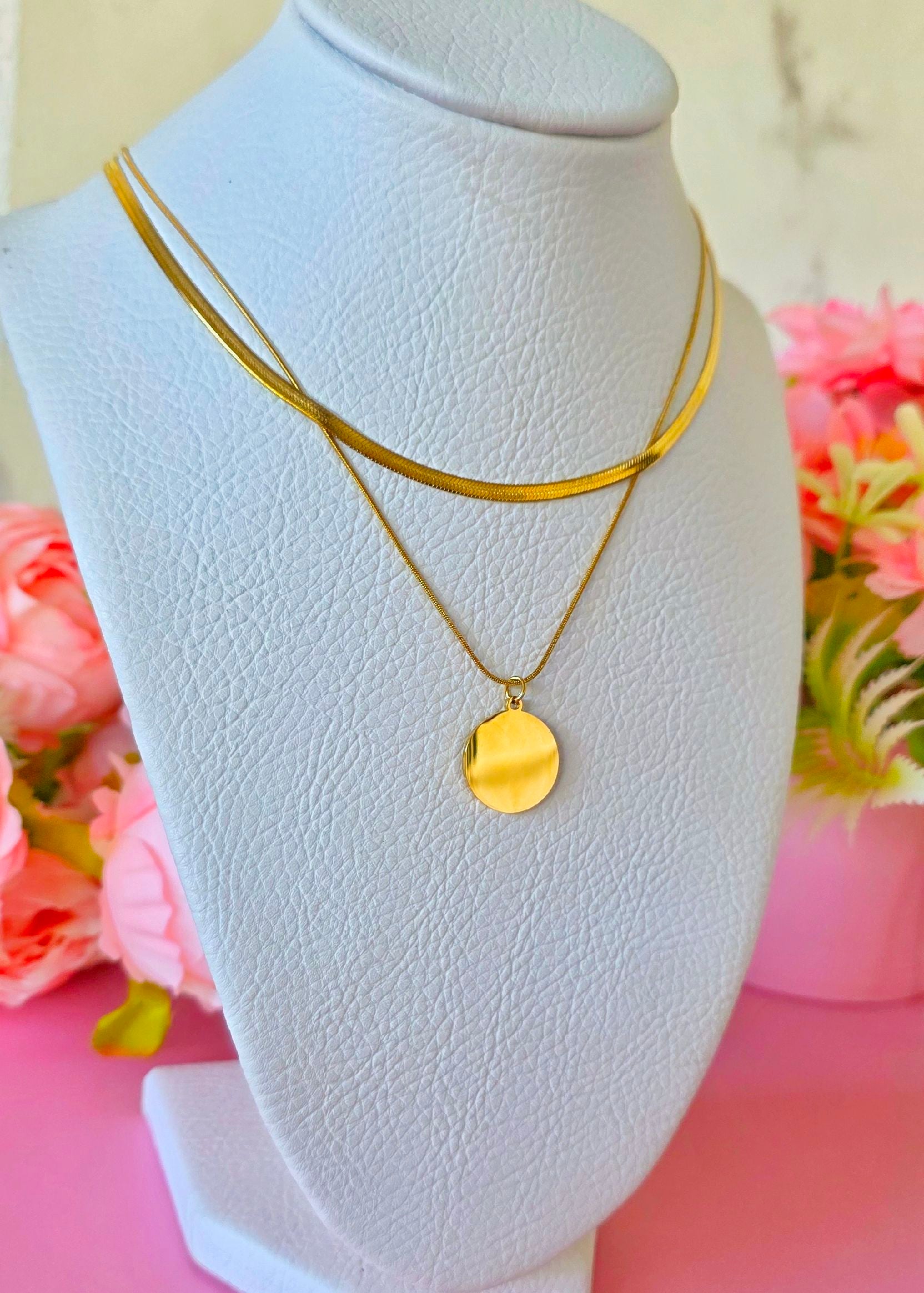 collar doble de cadena plana serpiente y moneda lisa
SKU : CV1575