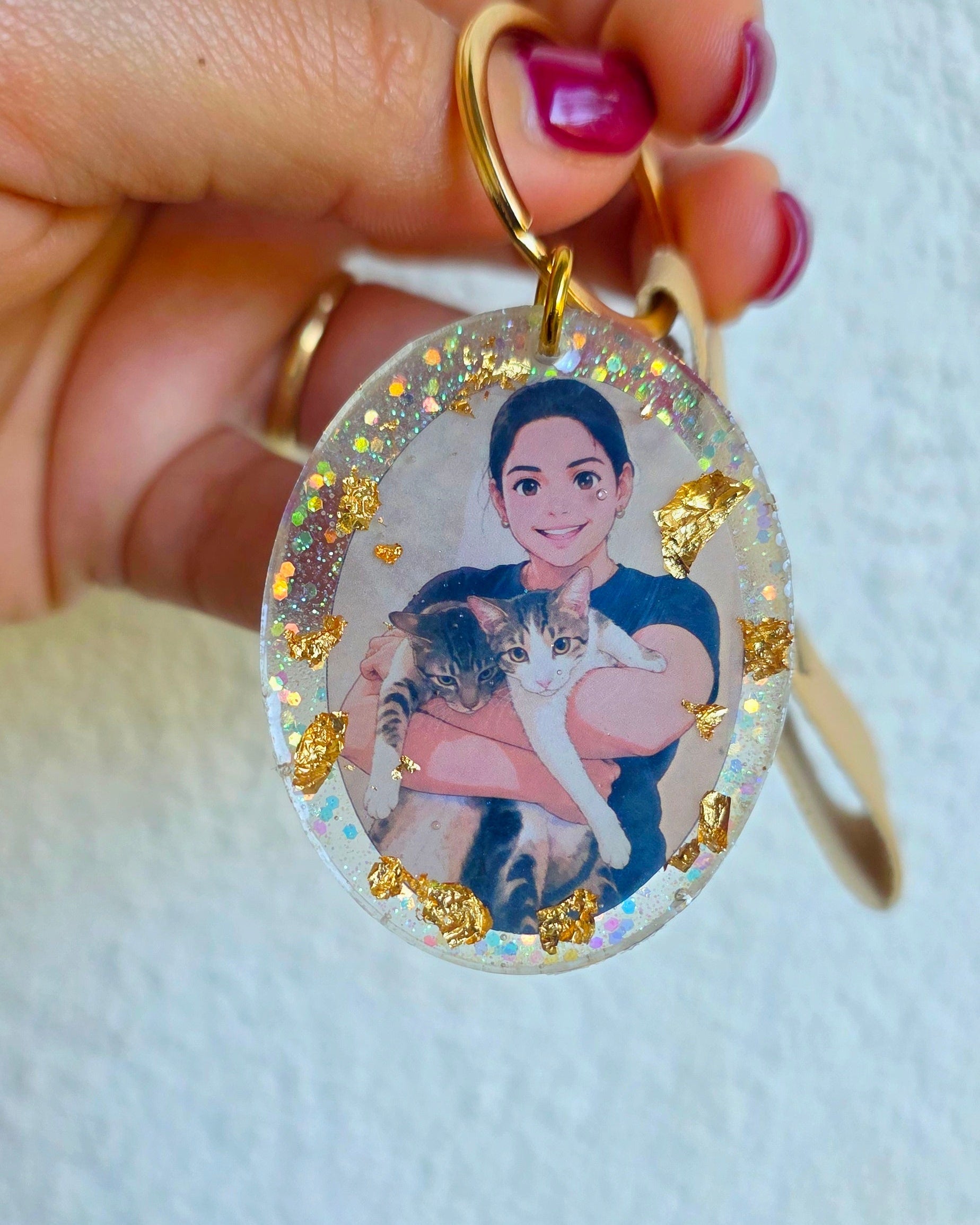 Llavero personalizable de resina con foto y texto en cuerina