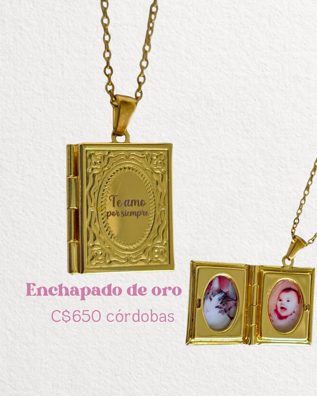 Collar Relicario de libro grabado