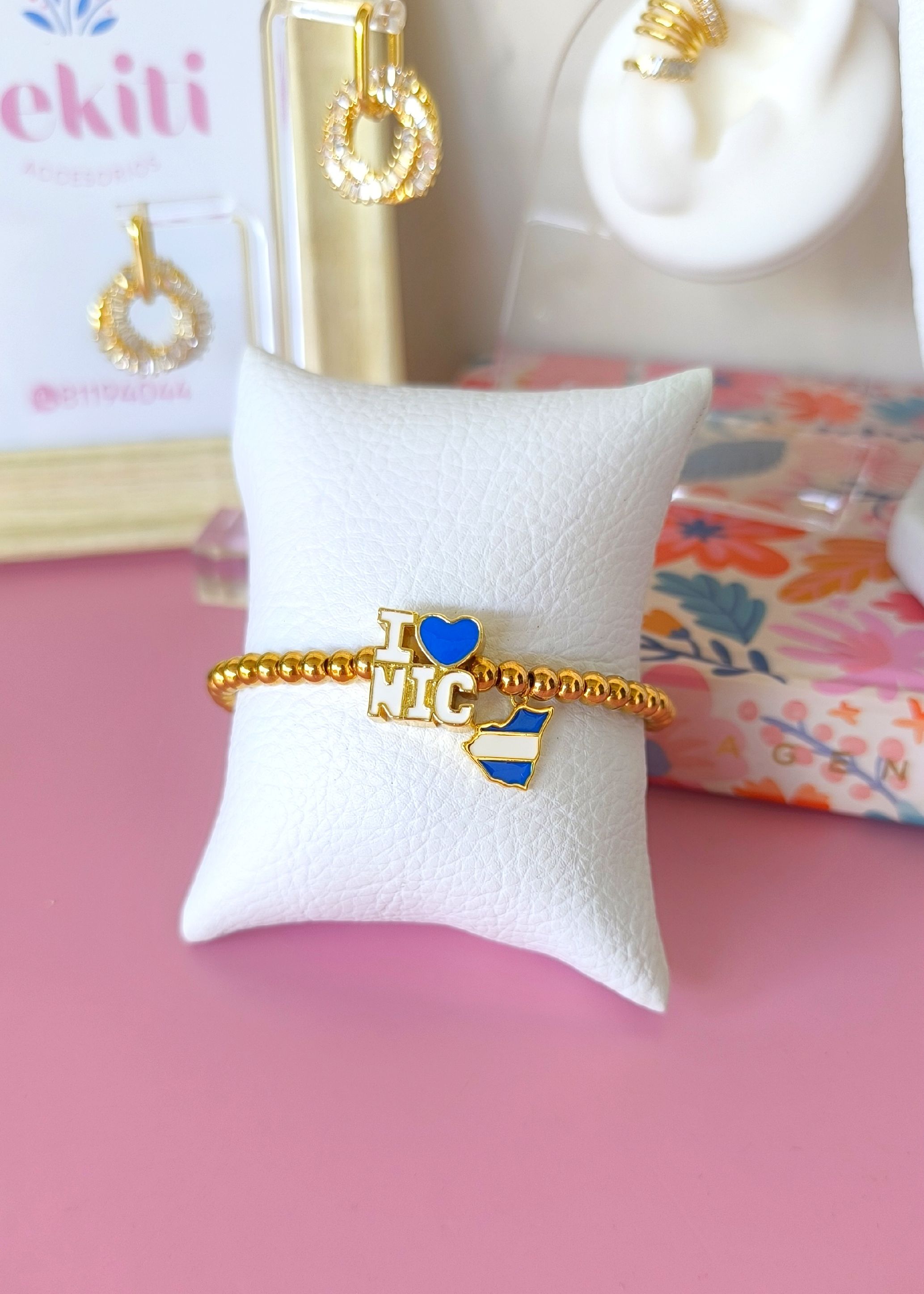 pulsera ajustable de balines de acero con dije I❤️NIC