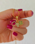 Collar charm buena suerte trébol herradura y manito