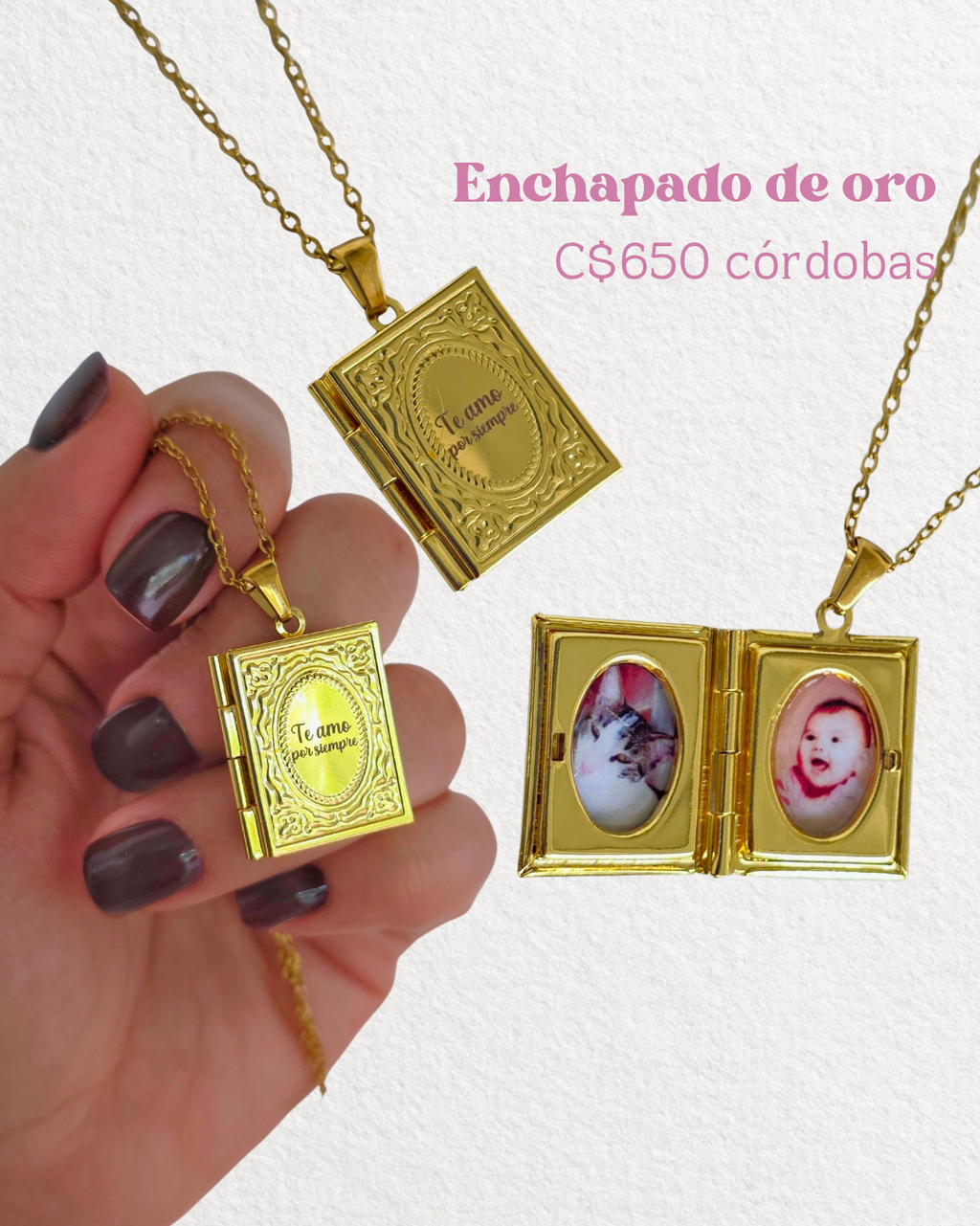 Collar Relicario de libro grabado