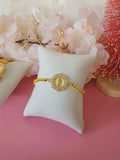 Pulsera de balines ajustable de virgen de Guadalupe circulo de cristal mosaico