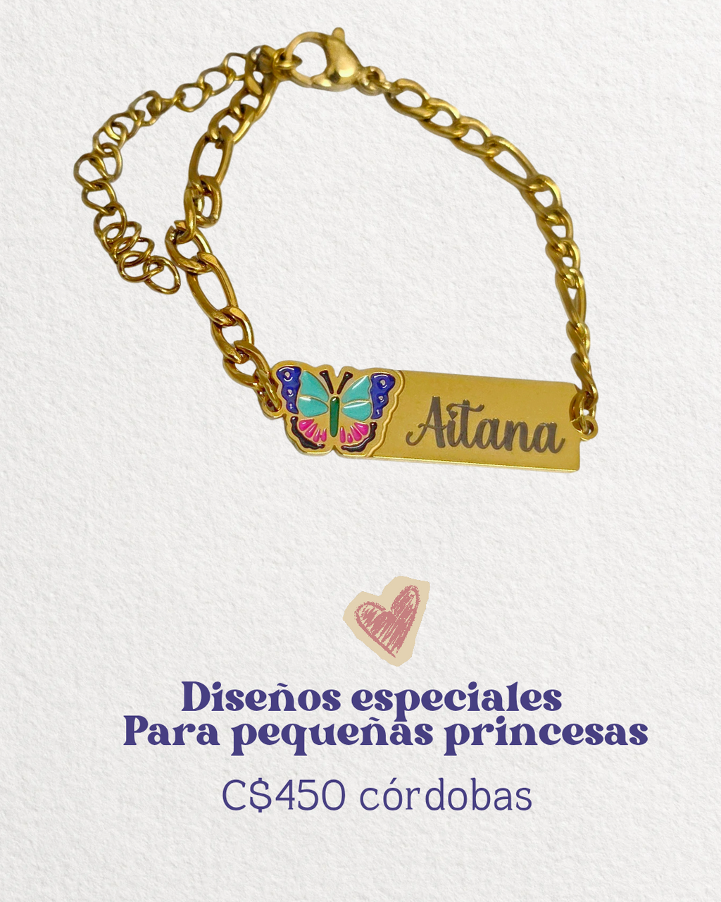 Pulsera para grabado láser de mariposa estilo infantil