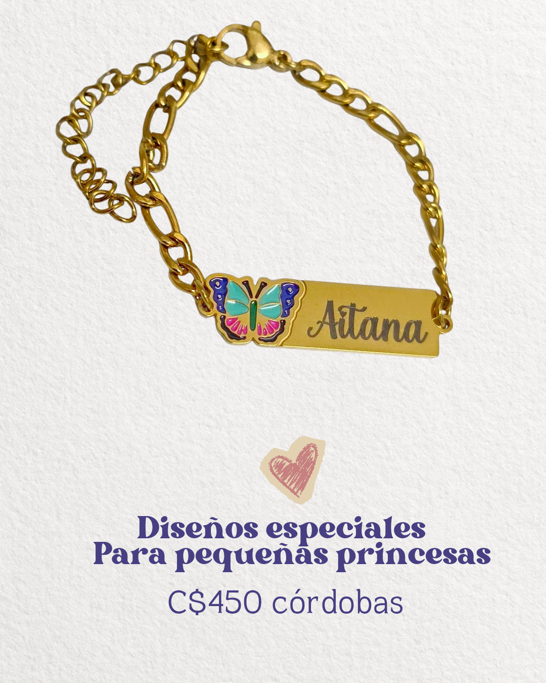 Pulsera para grabado láser de mariposa estilo infantil