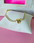 Pulsera corazon liso y agarre de cristal vertical