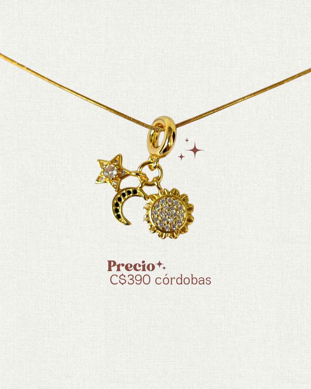 Collar tipo chsrm sol, luna y estrella