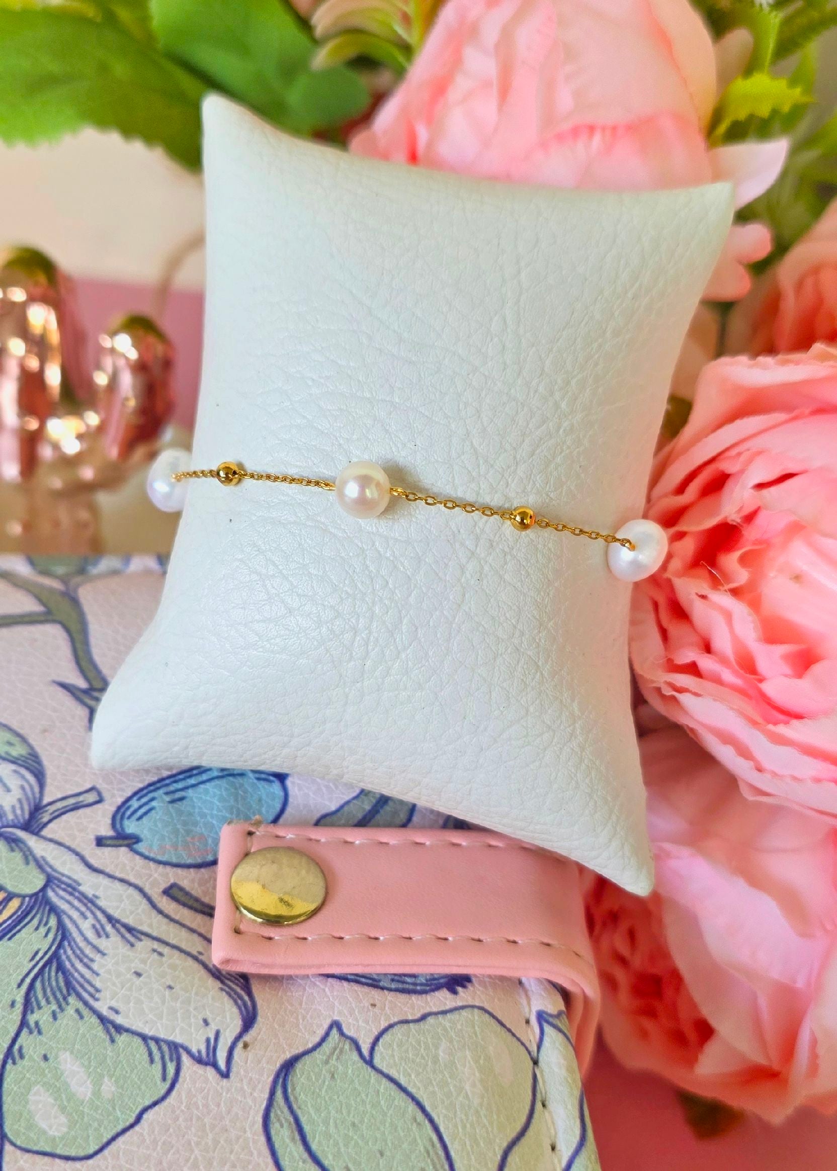 pulsera sencilla balines y perla