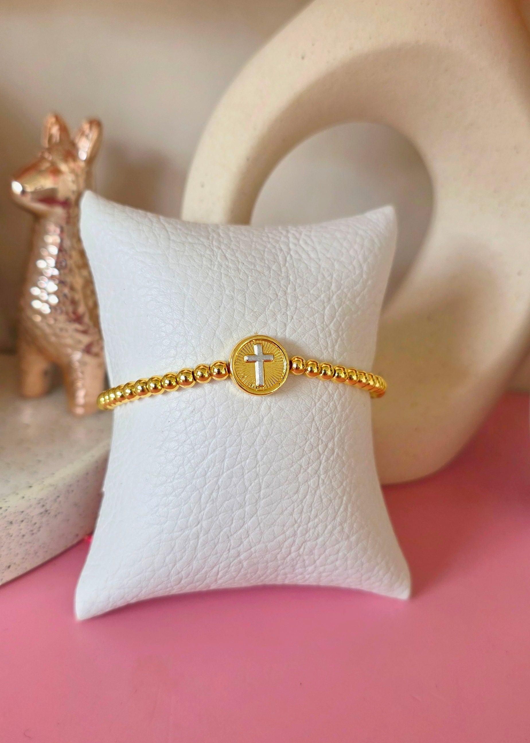 Pulsera ajustable de balines con dije a doble cara de virgen de Guadalupe