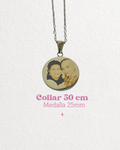 Collar foto plateado acero blanco en dije redondo