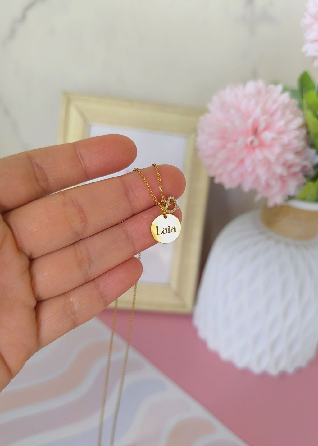 Collar de corazón / círculo con grabado de nombre