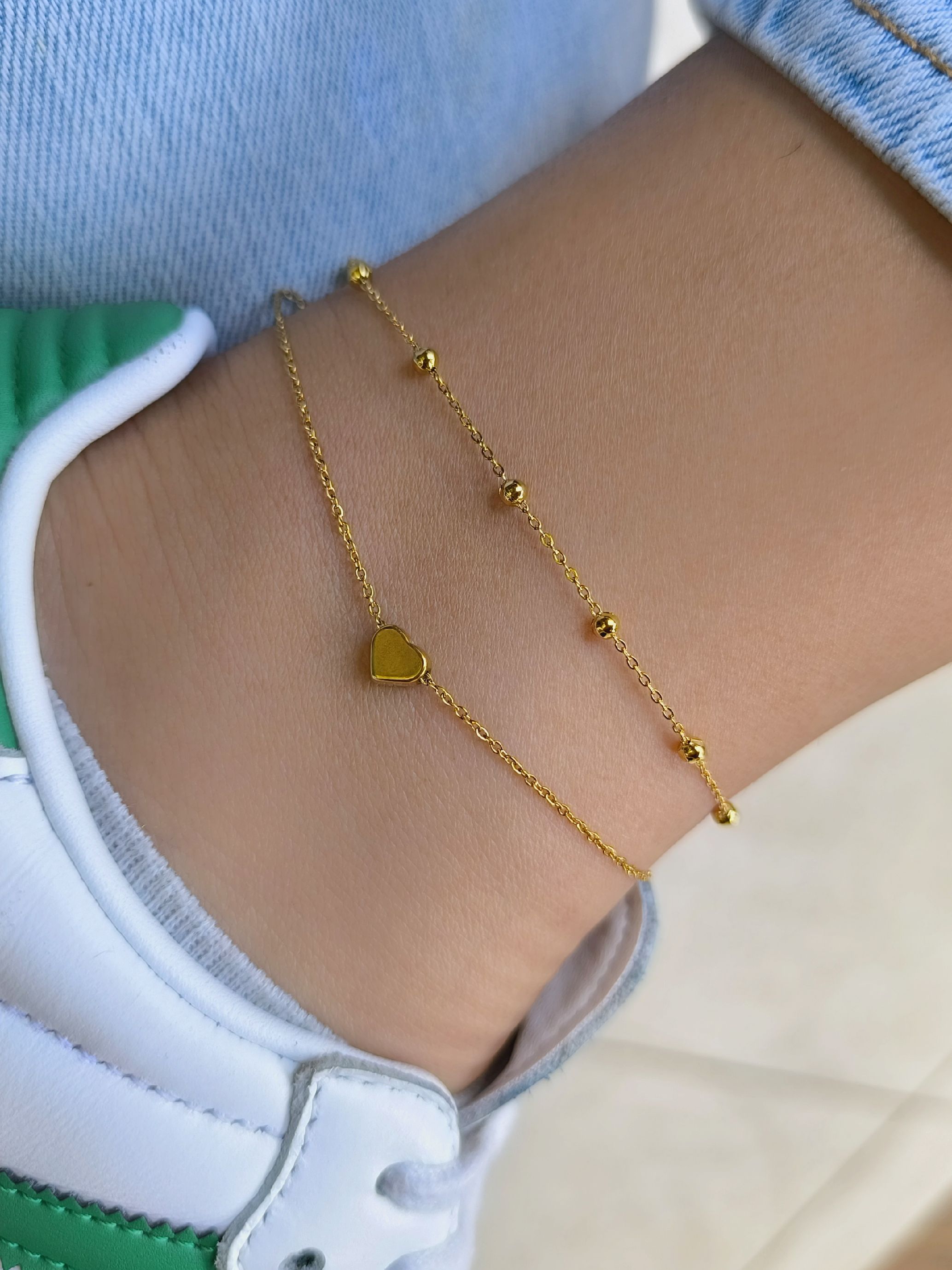 Tobillera hecha a mano doble de corazón y trama balines
SKU : PUL483