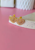 ARETES CORAZóN ESTILO SOL CON CENTRO INCRUSTADO