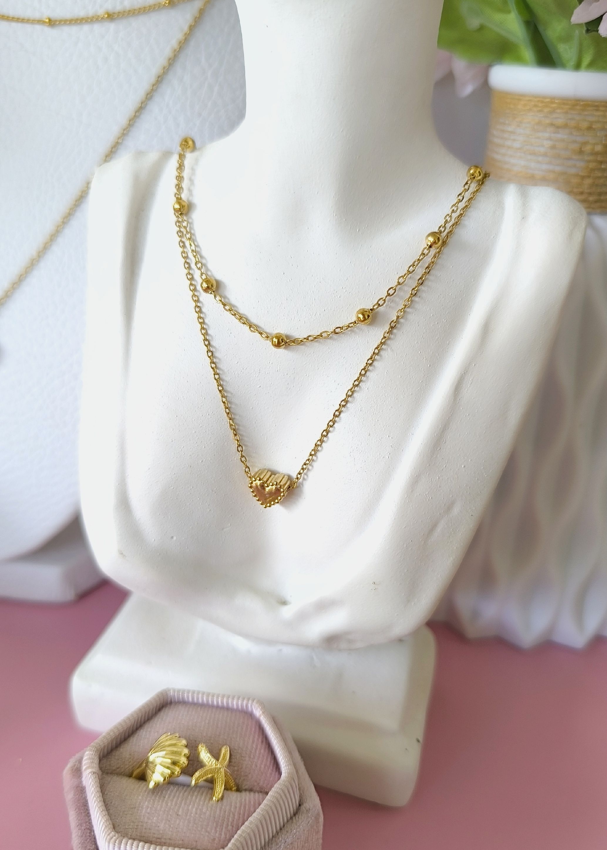 Collar doble de bolitas y mini corazón
SKU : CV1544