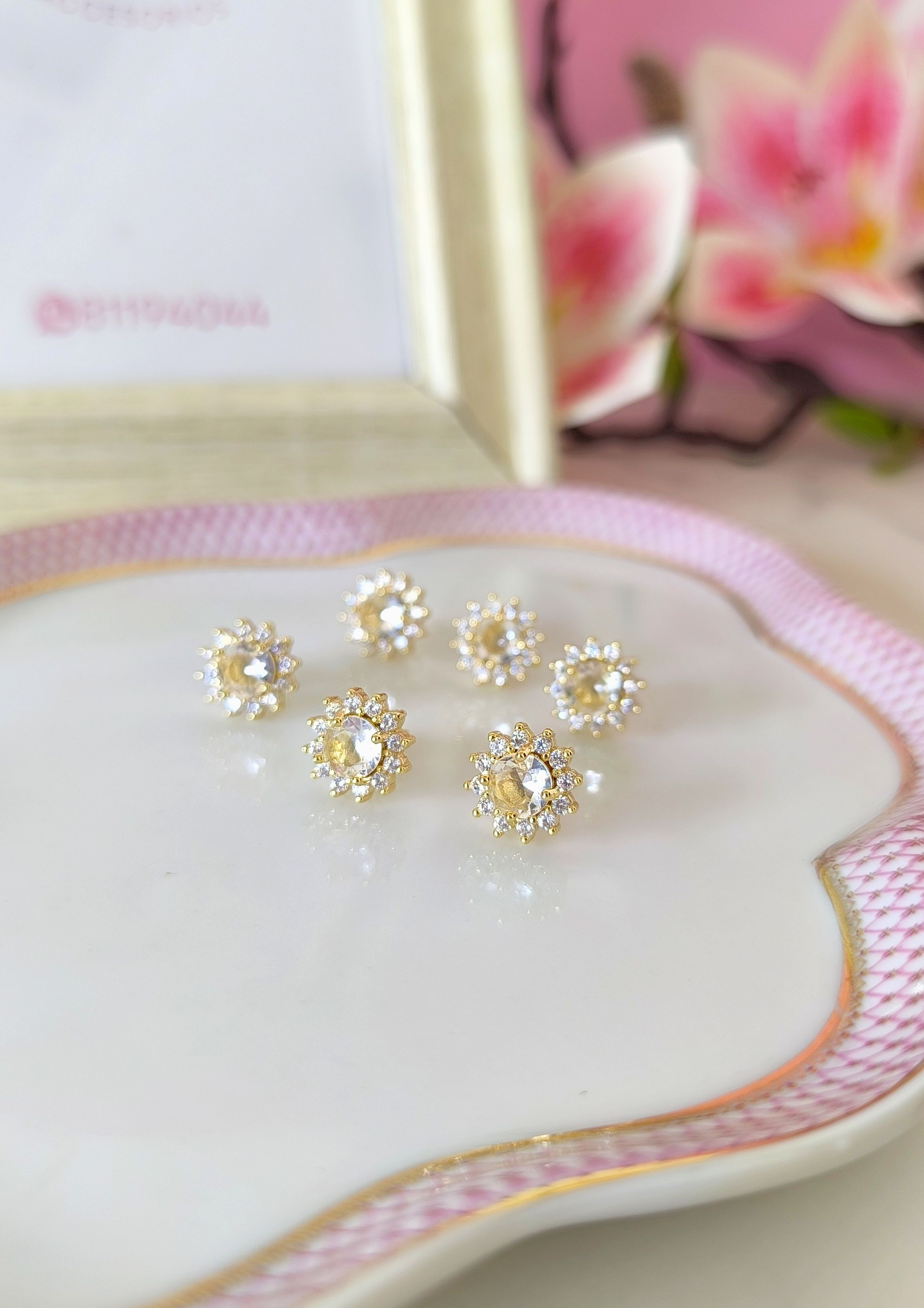 Arete stud de círculo con marco zirconia 12