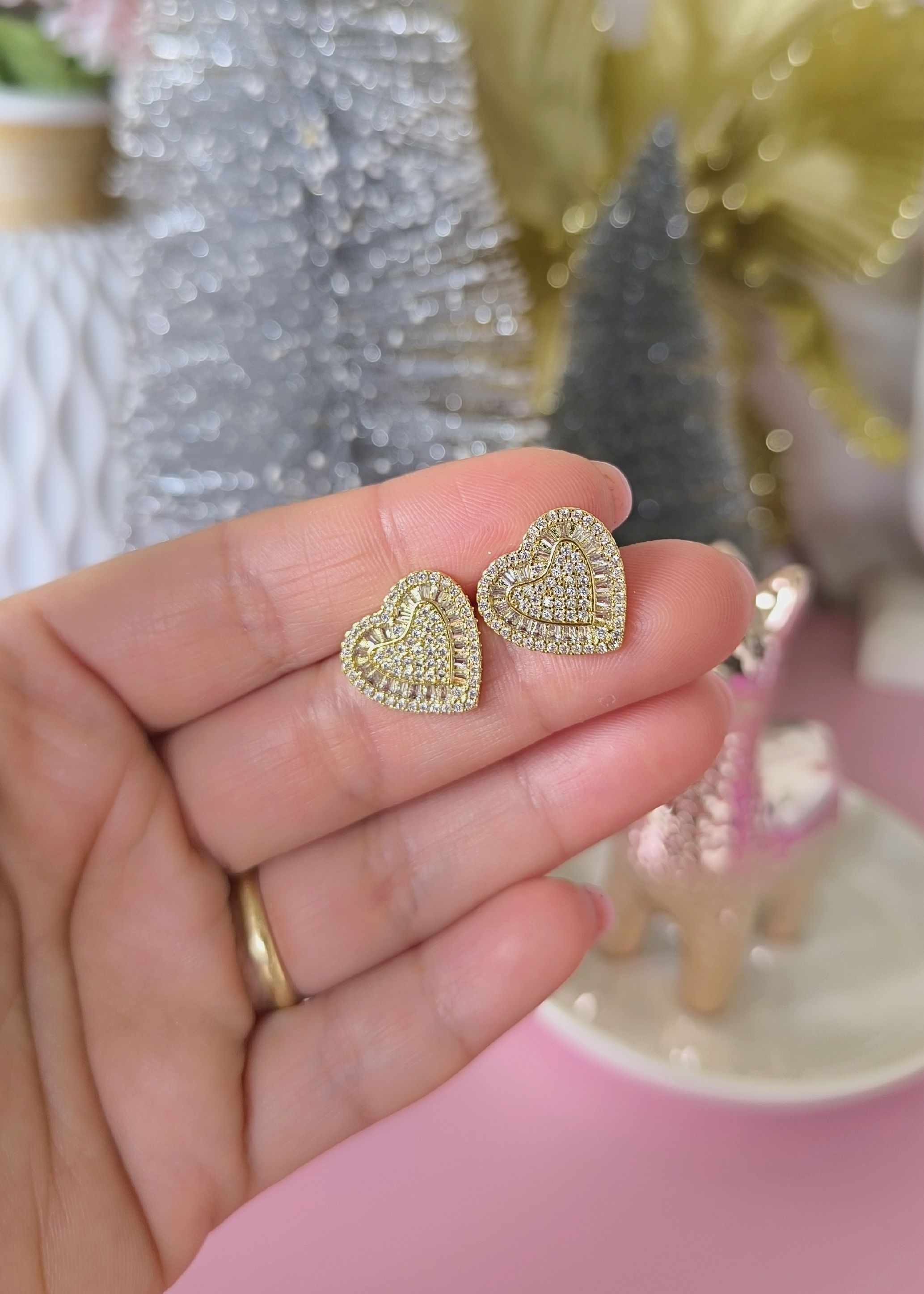 Arete Stud maxi de corazón con mosaico de cristales