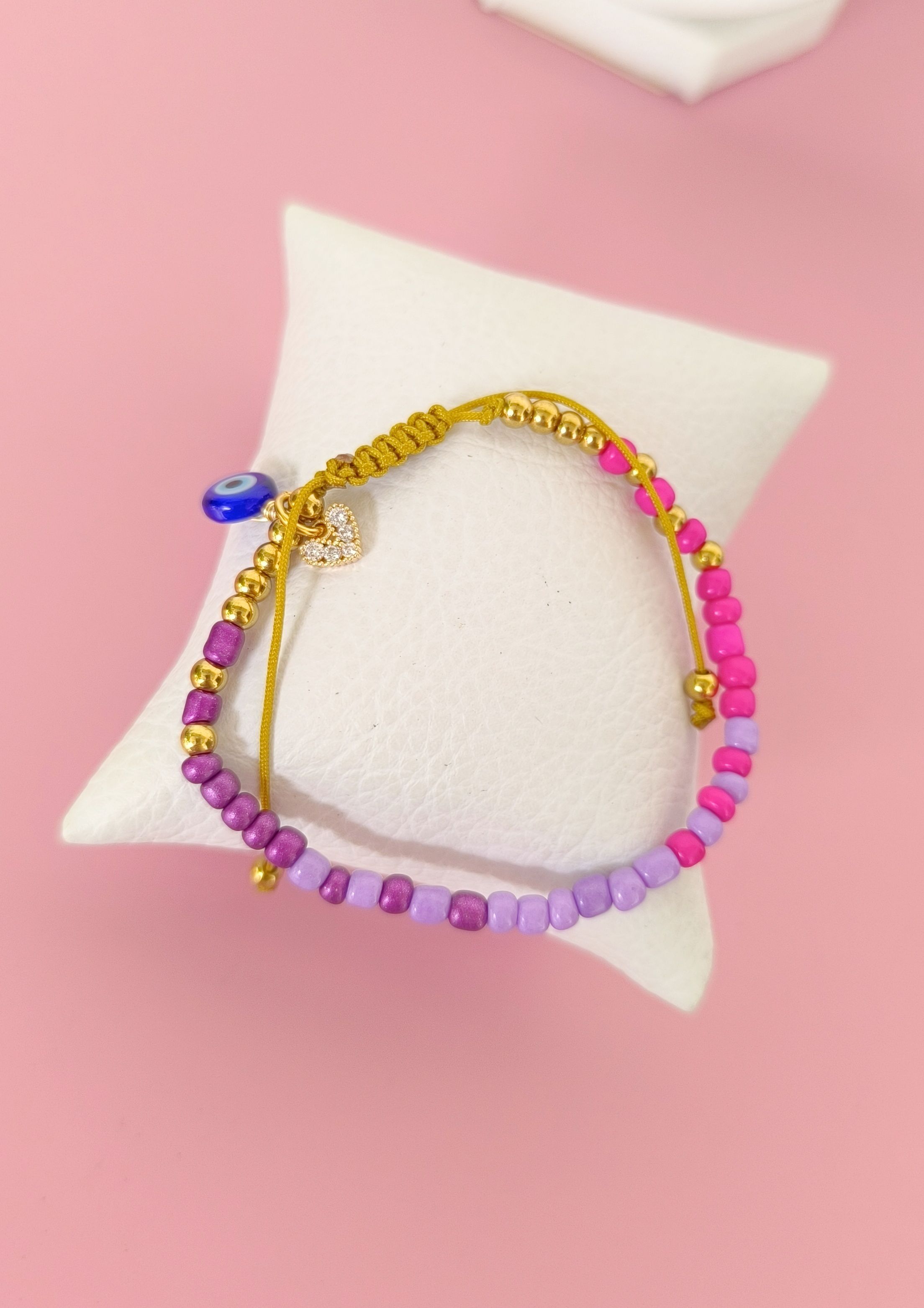 Pulsera ajustable balines morado y rosa