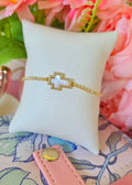 pulsera ajustable de centro concha nácar y cuerda brillante