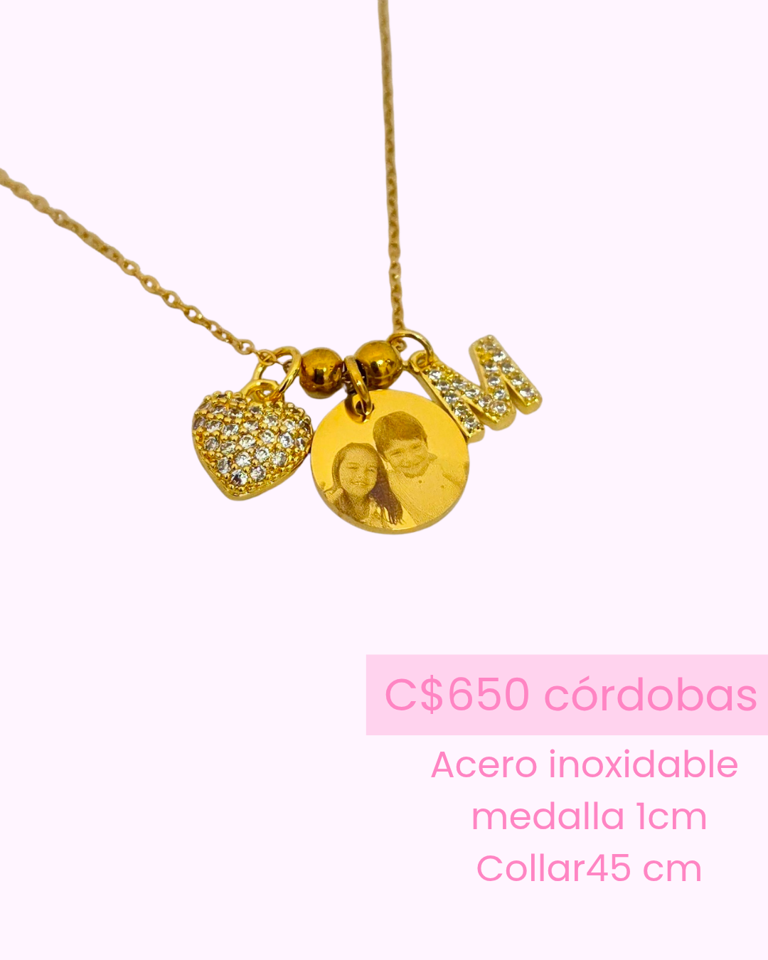 Collar mini retrato con dos dijes decorativos